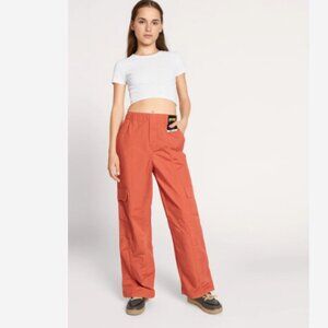 Art Class Girls Cargo Pants Large 10/12 Peach Mid Rise  Elastic Waist Zip & Snap